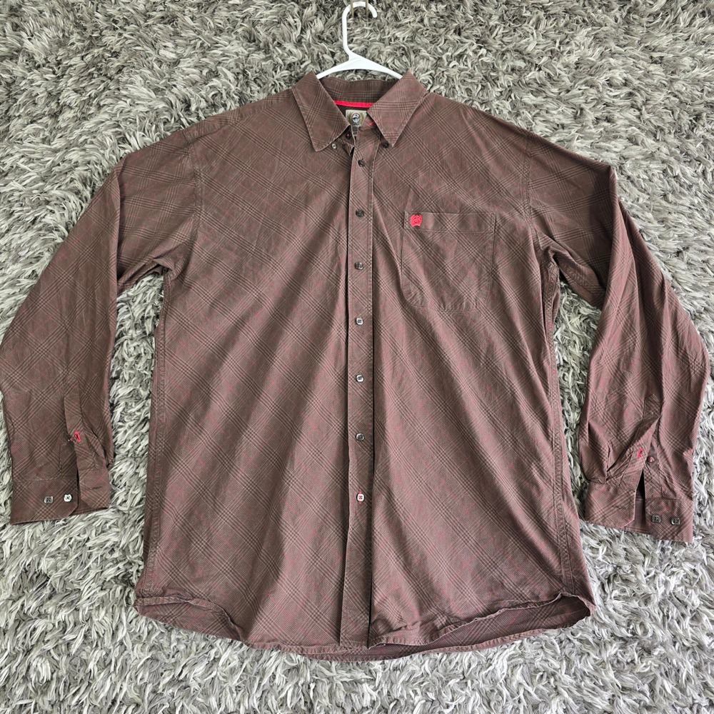 Cinch Mens XL Long Sleeve Plaid Button Down Western Shirt Brown Red 100% Cotton